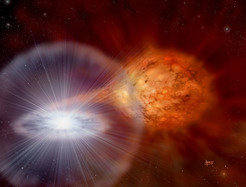 Artist’s conception of a white dwarf slowly accreting matter from a companion star.