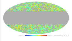 Fluctuations in the isotropic gamma-ray background, based on 81 months of data. Emission from our own Galaxy, the Milky Way, is masked in grey.