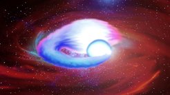 This artist’s impression shows how one White Dwarf star is disrupted during the merger with a second White Dwarf.