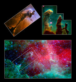 Abb. 1: Bilder des Adler-Nebels mit dem Hubble-Weltraumteleskop.