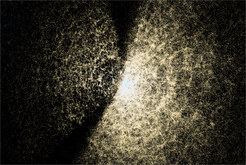 Die großräumige Verteilung von Galaxien (hier: Sloan Digital Sky Survey) erlaubt Rückschlüsse auf die Zusammensetzung des Universums, insbesondere Dunkle Materie und Dunkle Energie, und den Ursprung der Struktur im Universum.
