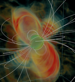 Simulated structure of a pulsar magnetosphere.